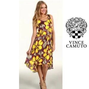𝅺VINCE Camuto yellow purple dress sz 2